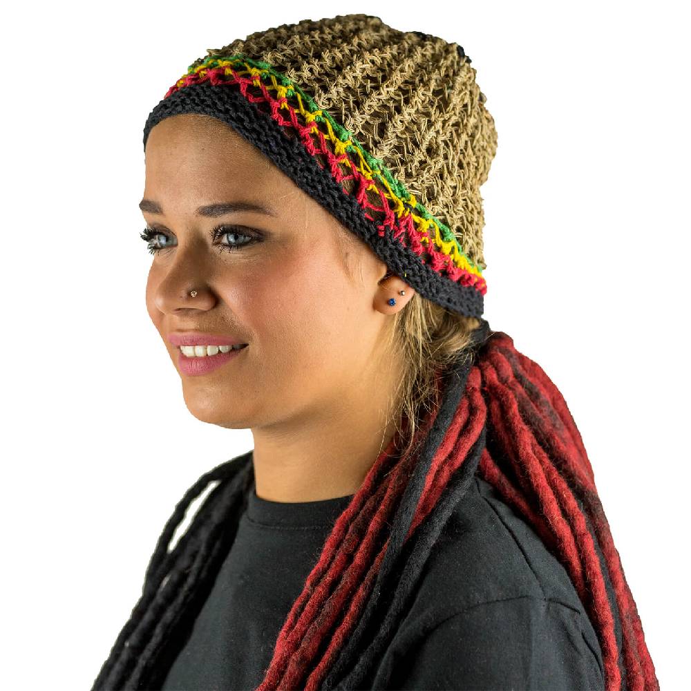 Kunst Und Magie Kunst und Magie Beanie Mütze aus Hanf Häckelmütze Jamaika Rasta Hippie