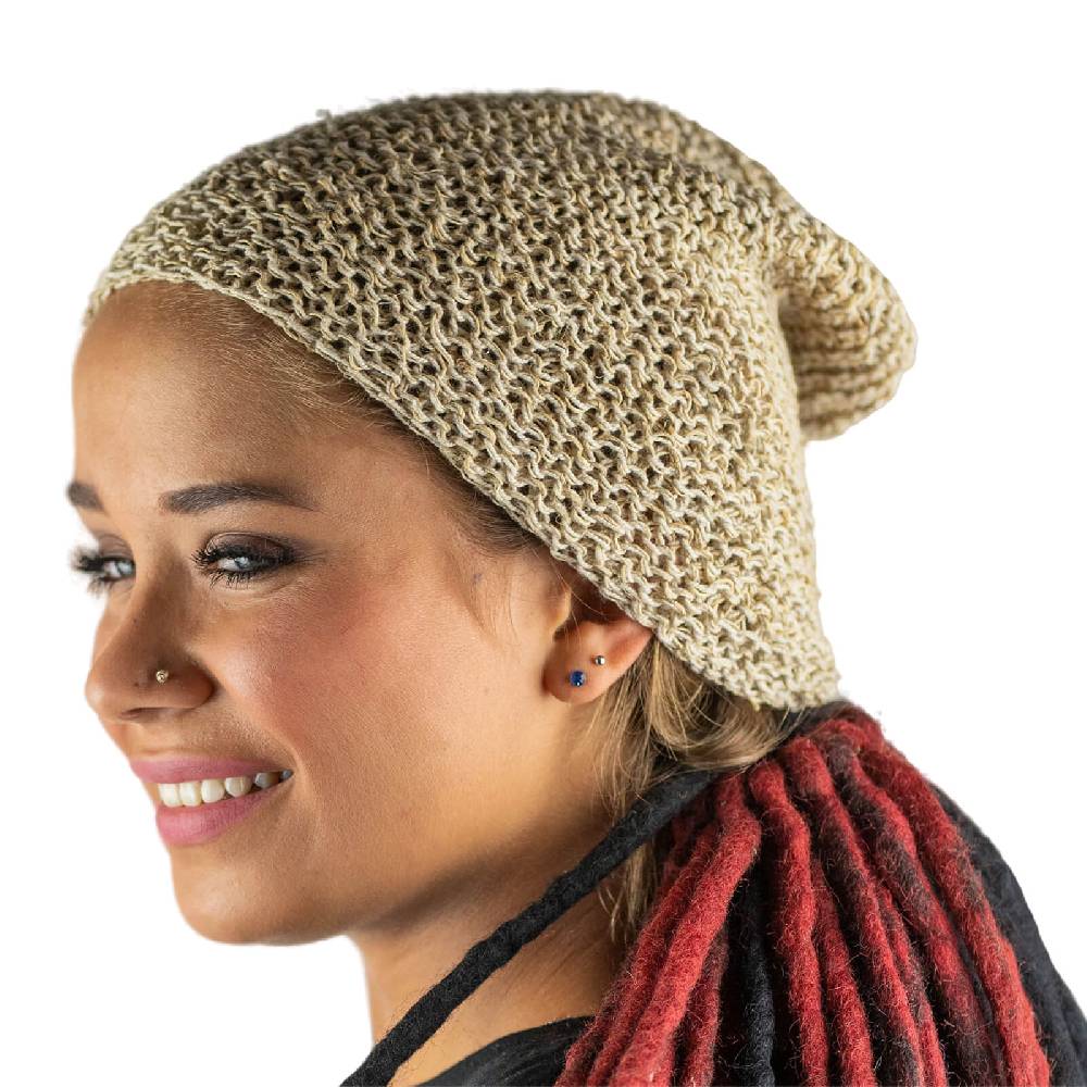 Kunst Und Magie Kunst und Magie Beanie Mütze aus Hanf Häckelmütze Natur Hippie