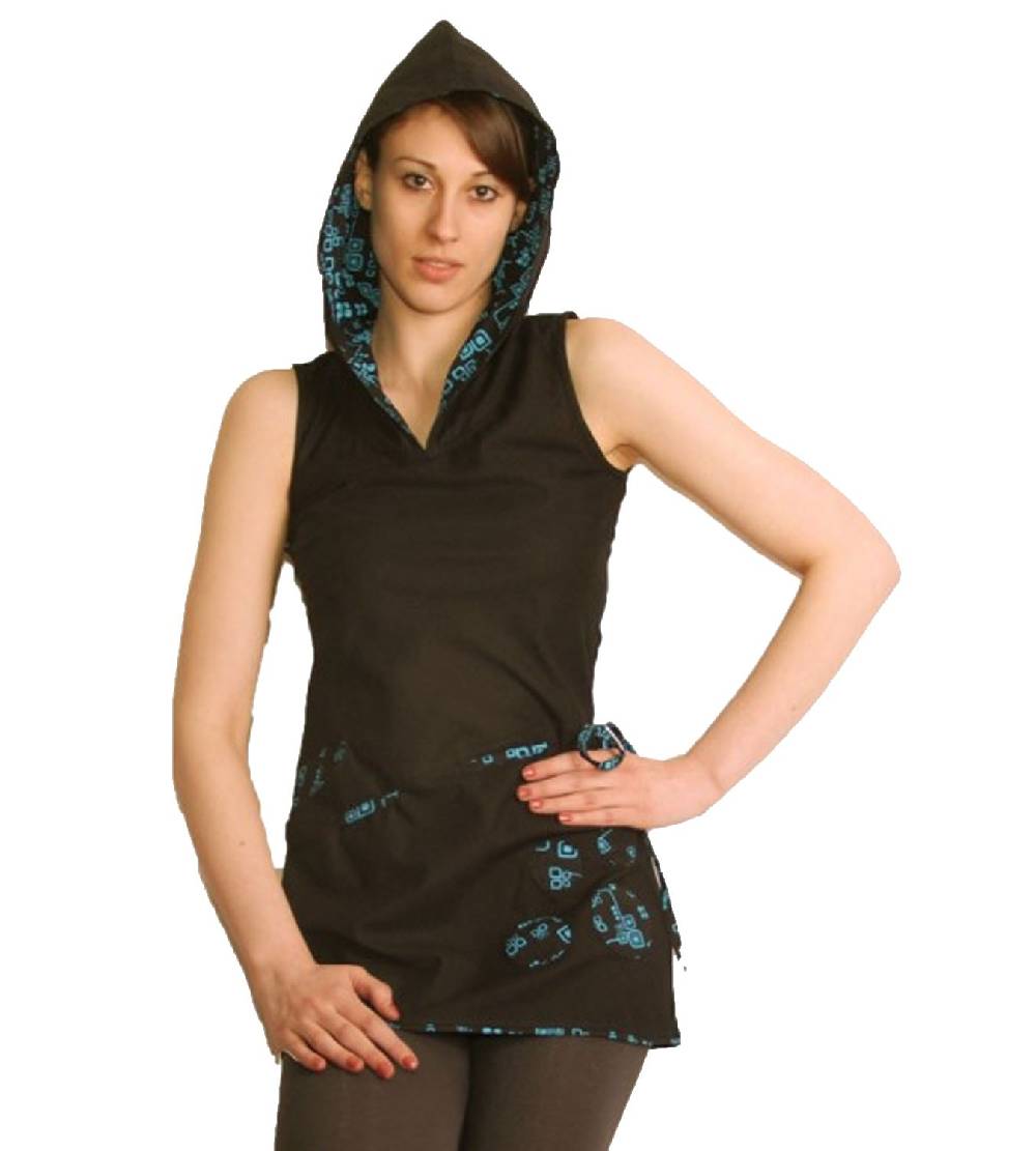 Kunst Und Magie Kunst Und Magie Boho Hippie Tunika Oberteil/Minikleid Longshirt Mit Kapuze