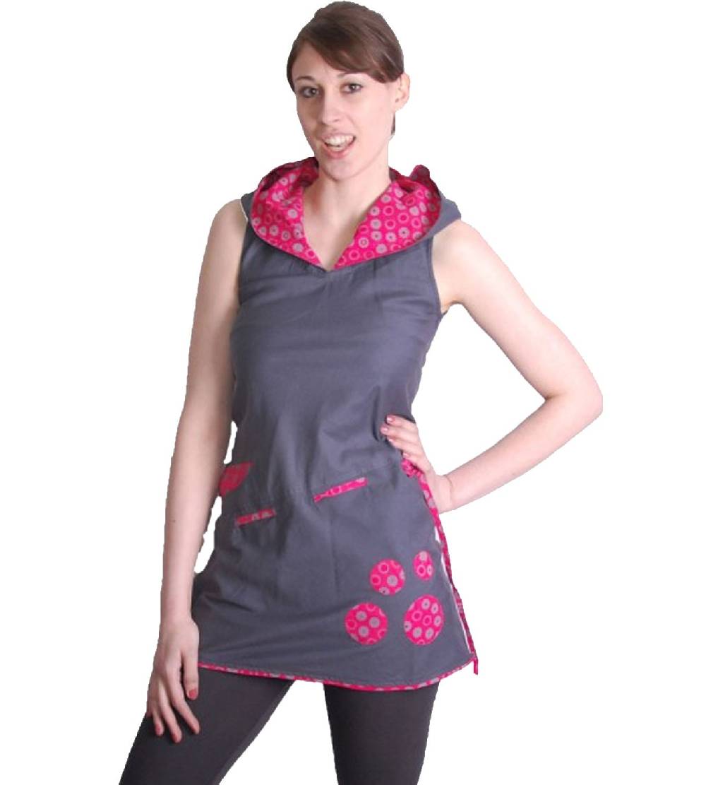 Kunst Und Magie Kunst Und Magie Boho Hippie Tunika Oberteil/Minikleid Longshirt Mit Kapuze