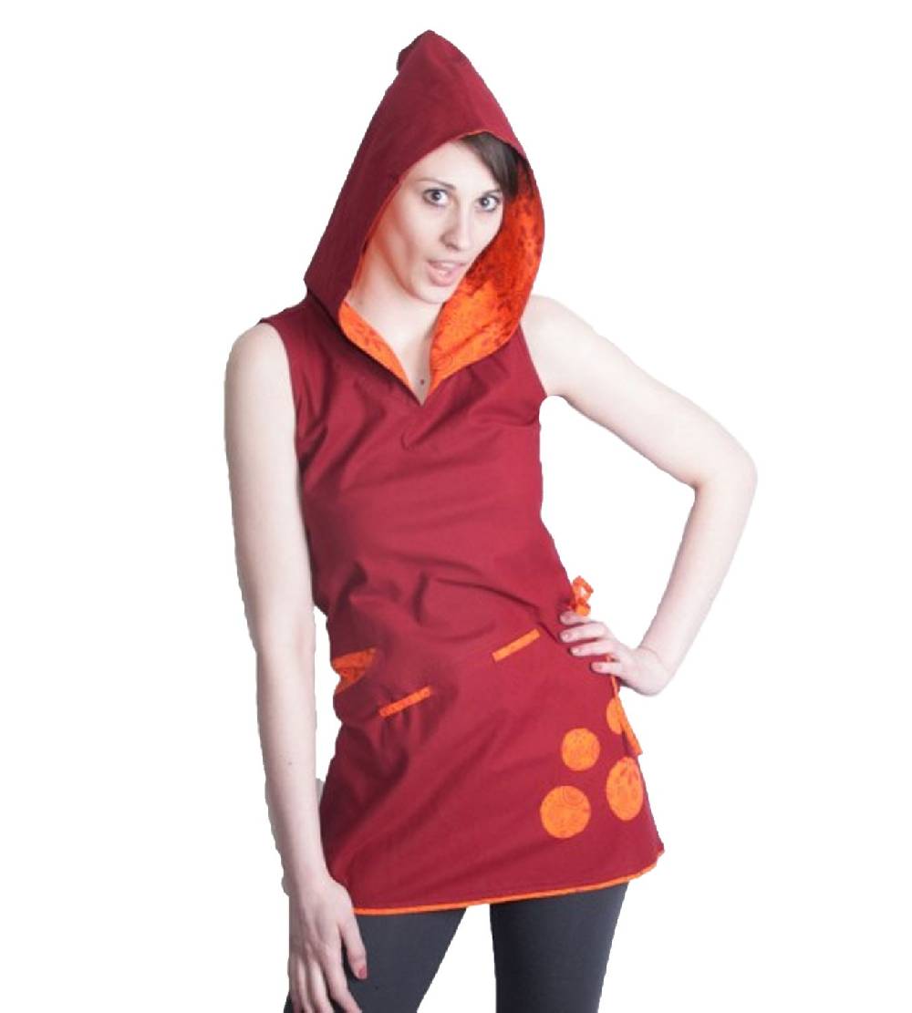 Kunst Und Magie Kunst Und Magie Boho Hippie Tunika Oberteil/Minikleid Longshirt Mit Kapuze