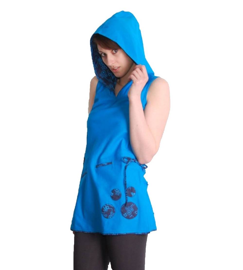 Kunst Und Magie Kunst Und Magie Boho Hippie Tunika Oberteil/Minikleid Longshirt Mit Kapuze