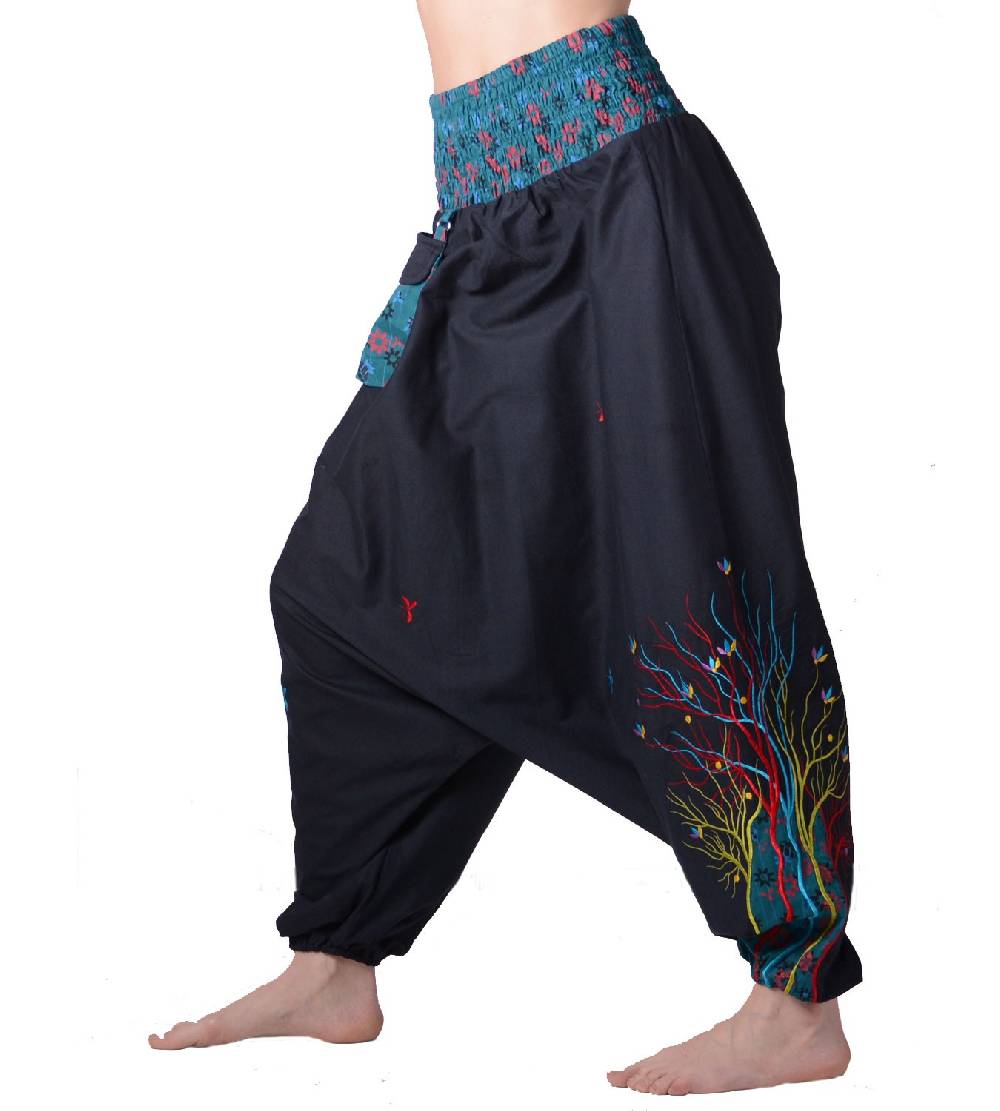 Kunst Und Magie Kunst Und Magie Bunte Damen Haremshose Mit Auffälliger Tasche - Goa Wellnesshose