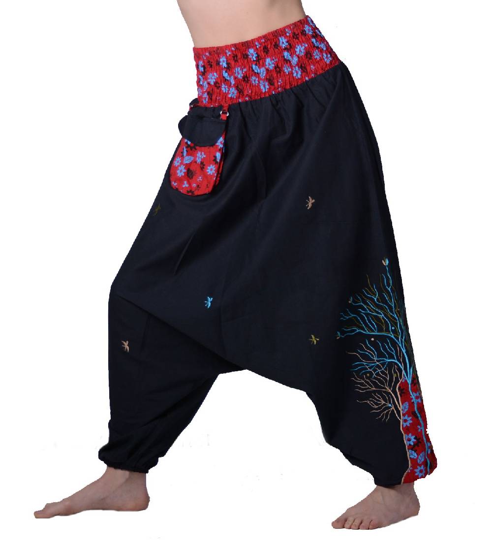 Kunst Und Magie Kunst Und Magie Bunte Damen Haremshose Mit Auffälliger Tasche - Goa Wellnesshose