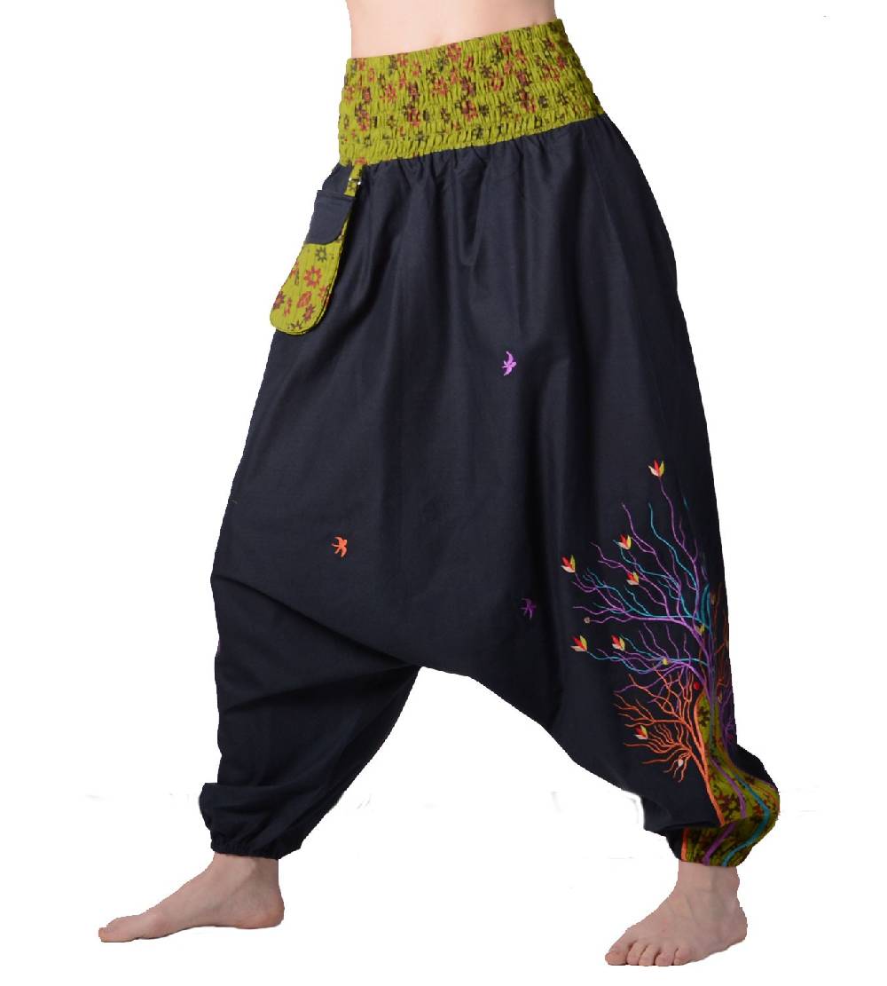 Kunst Und Magie Kunst und Magie Bunte Damen Haremshose mit auffälliger Tasche - Goa Wellnesshose