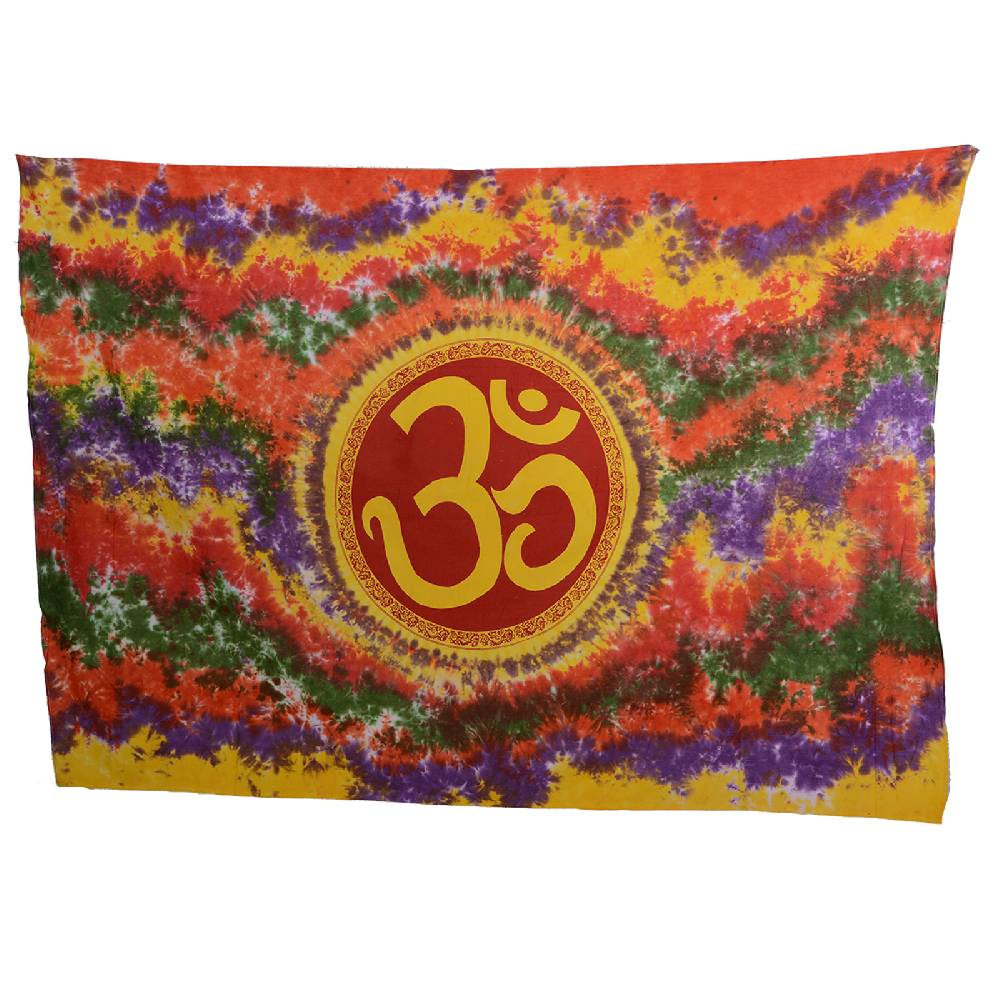 Kunst Und Magie Kunst und Magie Bunte Tagesdecke Wandbehang Tuch Indien OM Batik ca. 220 x 140 cm