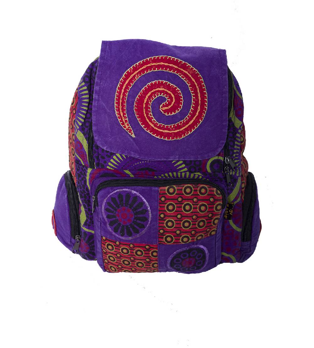 Kunst Und Magie Kunst Und Magie Bunter Hippie Rucksack "Spirale" Stonewashed Nepal Fair