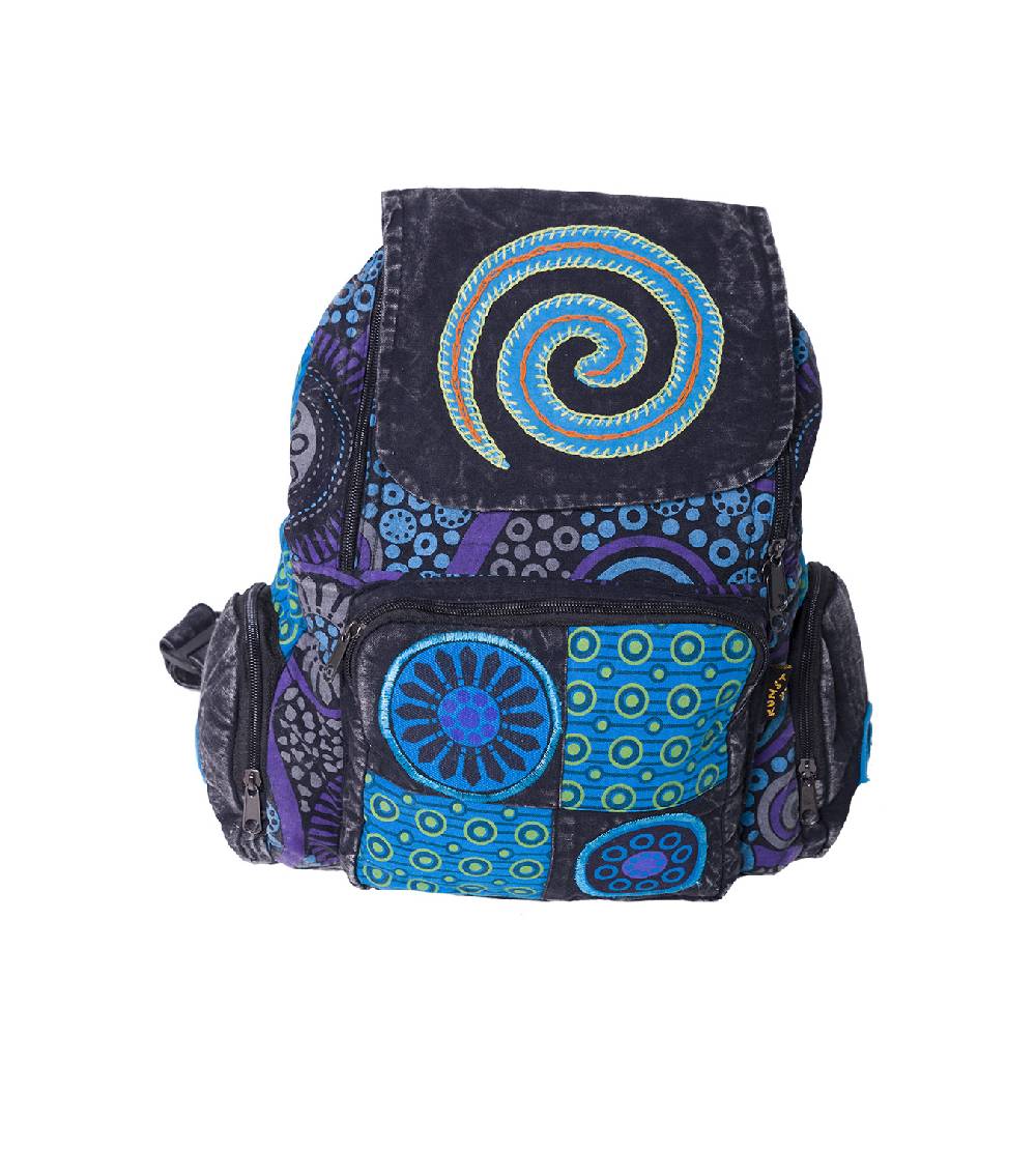 Kunst Und Magie Kunst Und Magie Bunter Hippie Rucksack "Spirale" Stonewashed Nepal Fair