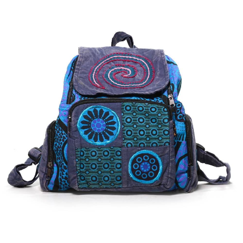 Kunst Und Magie Kunst Und Magie Bunter Hippie Rucksack "Spirale" Stonewashed Nepal Fair