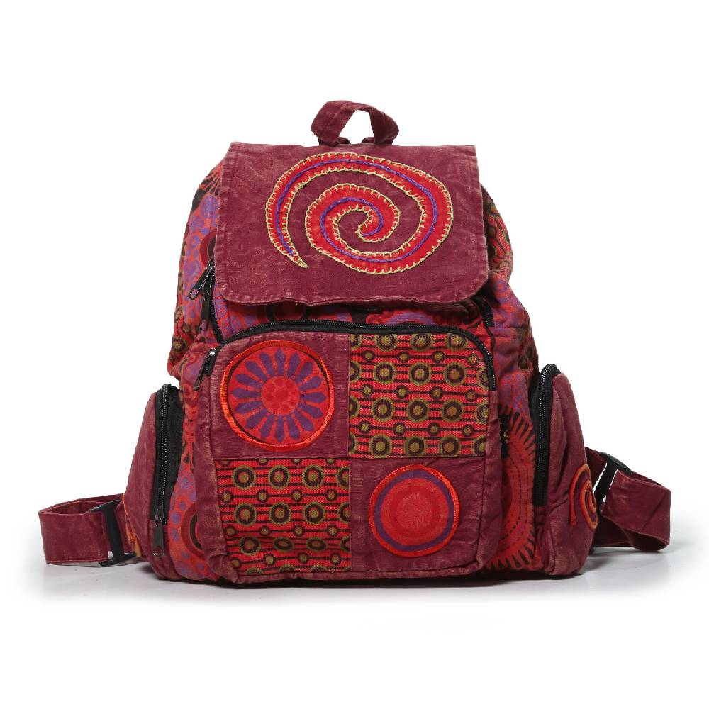 Kunst Und Magie Kunst und Magie Bunter Hippie Rucksack "Spirale" Stonewashed Nepal Fair