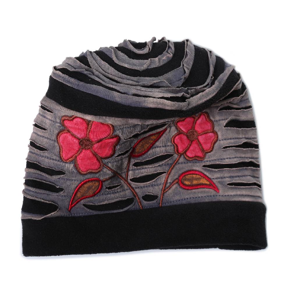 Kunst Und Magie Kunst und Magie Cutwork Mütze "Flower" aus Fleece Hippie Goa Psy Beanie