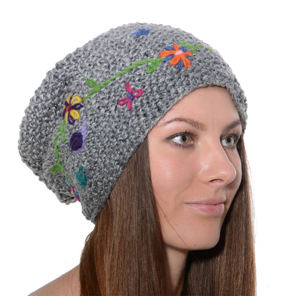 Kunst Und Magie Kunst Und Magie Damen Beanie Strickmütze Aus Wolle Mit Blumenstickerei Und Fleecefutter