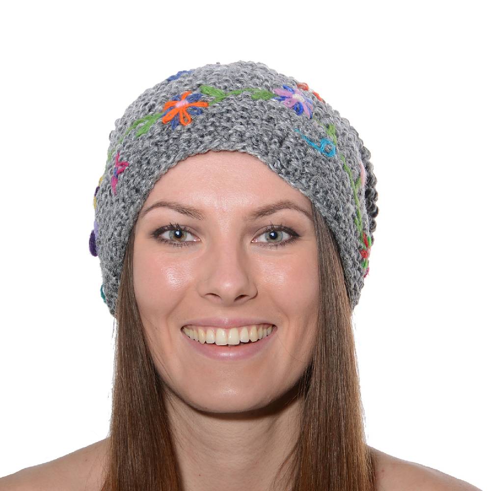Kunst Und Magie Kunst Und Magie Damen Beanie Strickmütze Aus Wolle Mit Blumenstickerei Und Fleecefutter