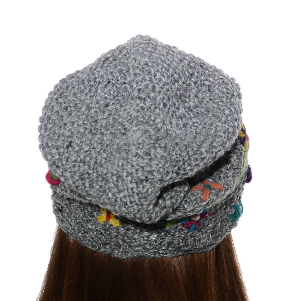 Kunst Und Magie Kunst Und Magie Damen Beanie Strickmütze Aus Wolle Mit Blumenstickerei Und Fleecefutter