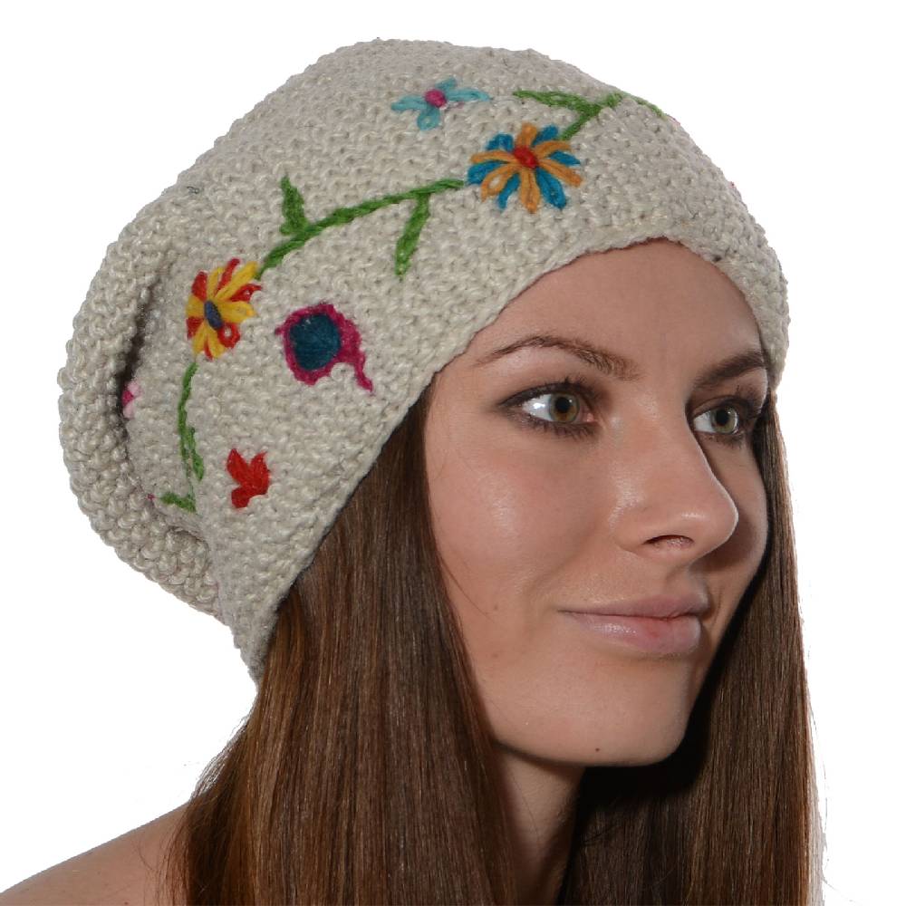 Kunst Und Magie Kunst Und Magie Damen Beanie Strickmütze Aus Wolle Mit Blumenstickerei Und Fleecefutter