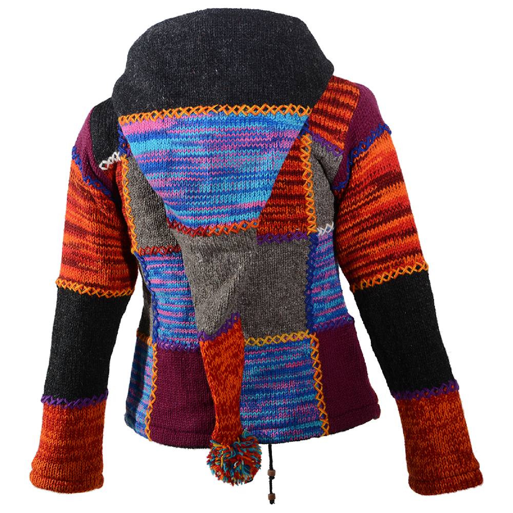 Kunst Und Magie Kunst Und Magie Damen Bunte Patchwork Strickjacke Mit Zipfelkapuze
