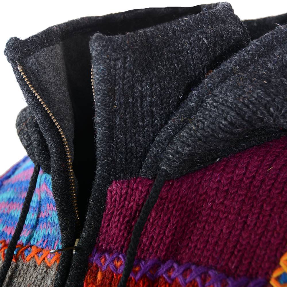 Kunst Und Magie Kunst Und Magie Damen Bunte Patchwork Strickjacke Mit Zipfelkapuze