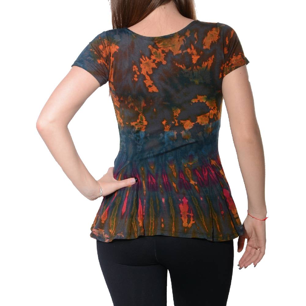 Kunst Und Magie Kunst Und Magie Damen Buntes Tie Dye Batik T-Shirt Mit Volant