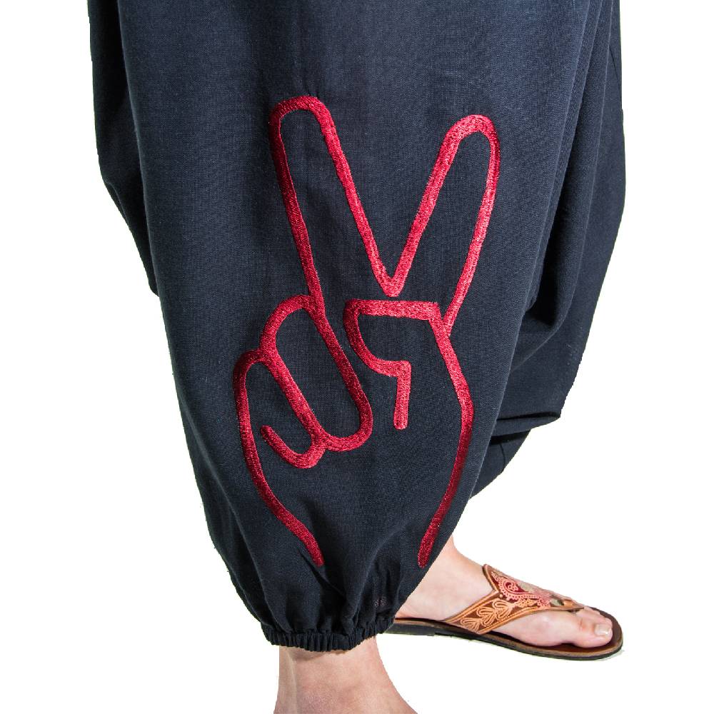 Kunst Und Magie Kunst Und Magie Damen Goa Haremshose Mit Peace Finger Symbol