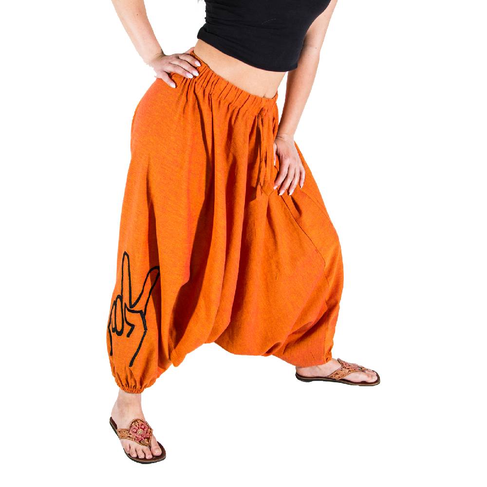 Kunst Und Magie Kunst Und Magie Damen Goa Haremshose Mit Peace Finger Symbol