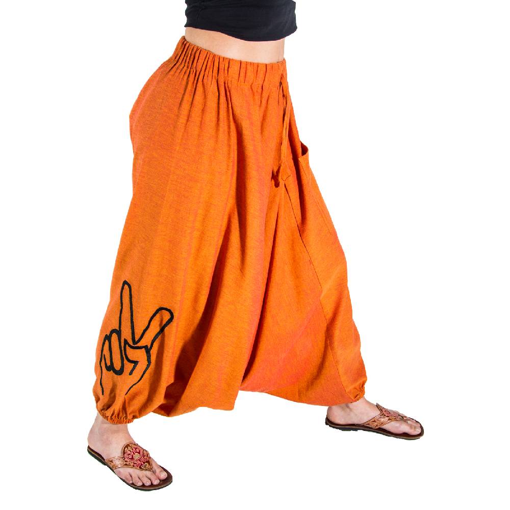 Kunst Und Magie Kunst Und Magie Damen Goa Haremshose Mit Peace Finger Symbol