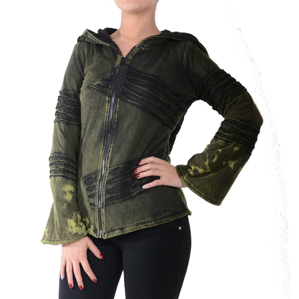 Kunst Und Magie Kunst Und Magie Damen Goa Hippie Jacke Mit Zipfelkapuze Stonewashed Fleecefutter