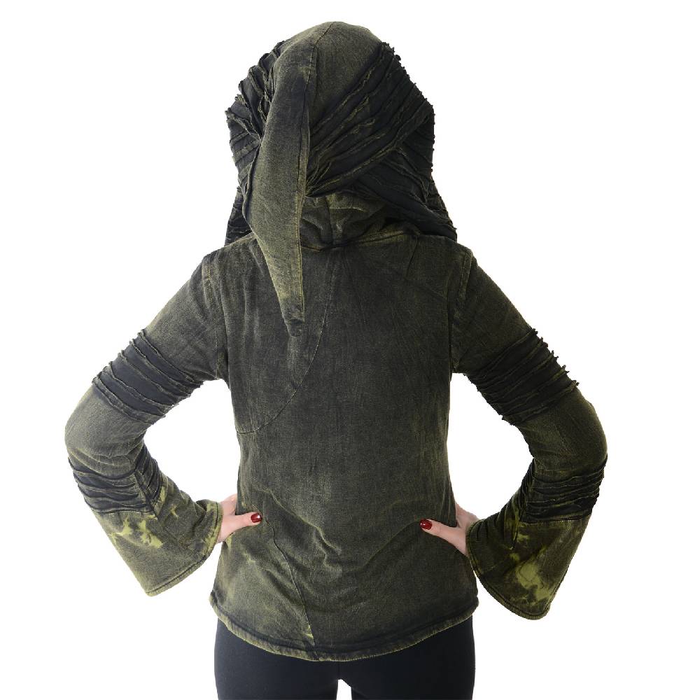 Kunst Und Magie Kunst Und Magie Damen Goa Hippie Jacke Mit Zipfelkapuze Stonewashed Fleecefutter