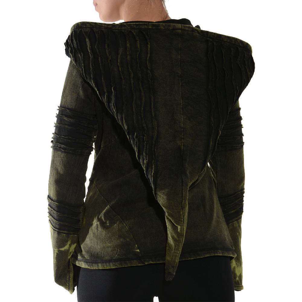 Kunst Und Magie Kunst Und Magie Damen Goa Hippie Jacke Mit Zipfelkapuze Stonewashed Fleecefutter