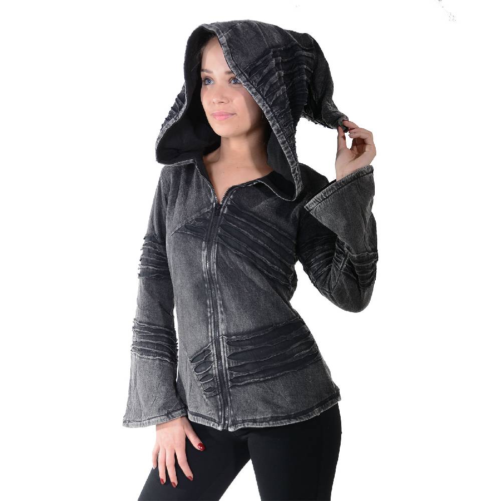 Kunst Und Magie Kunst Und Magie Damen Goa Hippie Jacke Mit Zipfelkapuze Stonewashed Fleecefutter