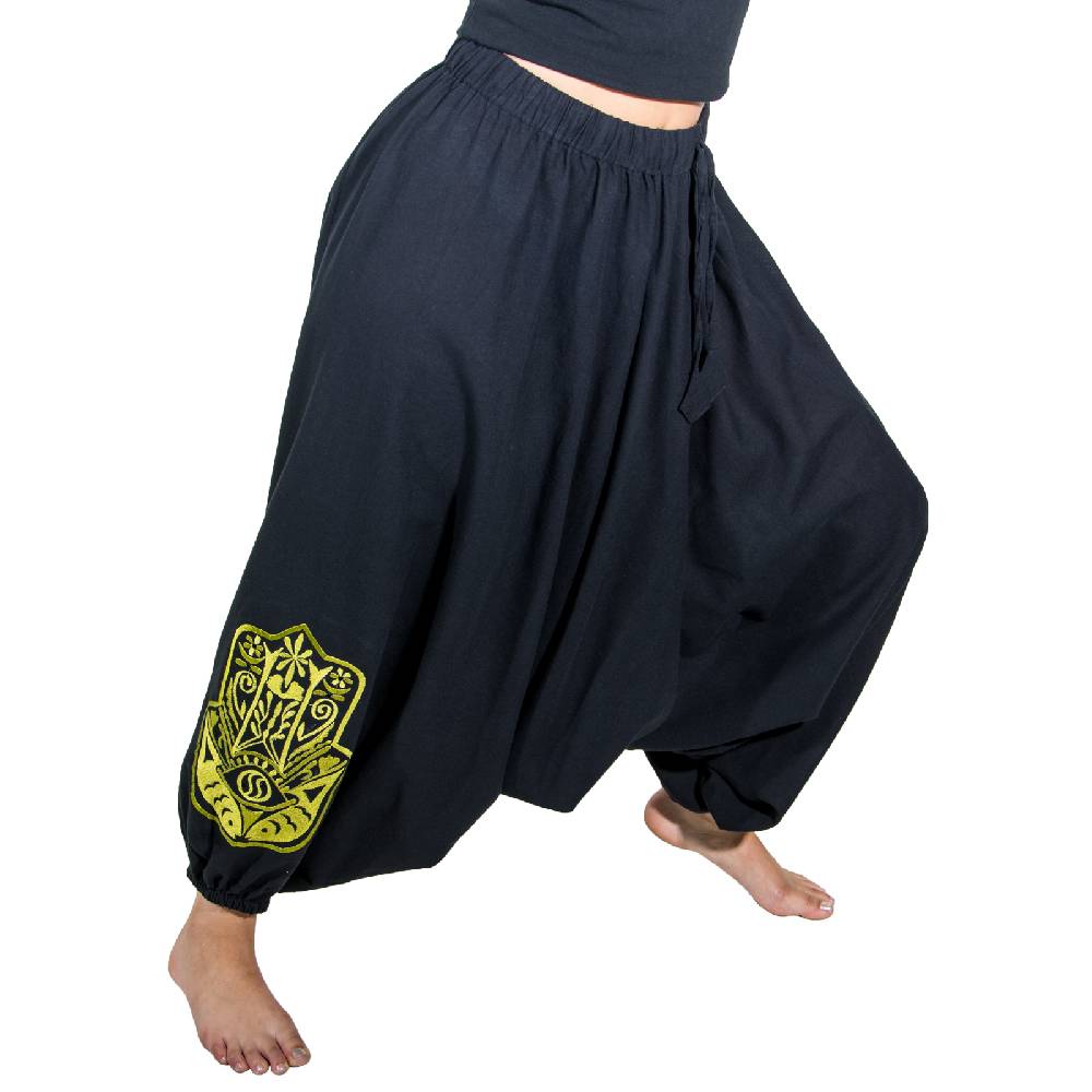 Kunst Und Magie Kunst und Magie Damen Haremshose mit Hamsa Hand der Fatima Symbol