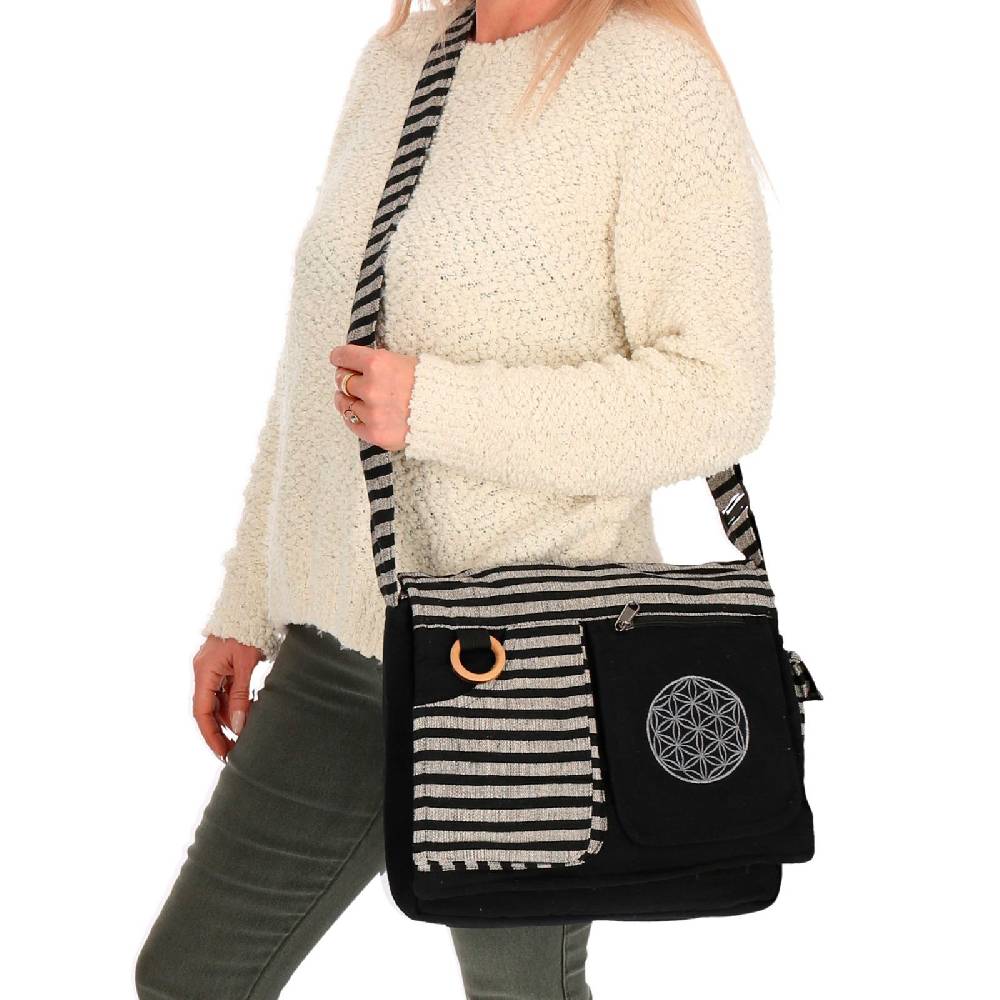 Kunst Und Magie Kunst und Magie Damen Schultertasche Lebensblume Hippie Handtasche Goa Tasche mit Schulterriemen