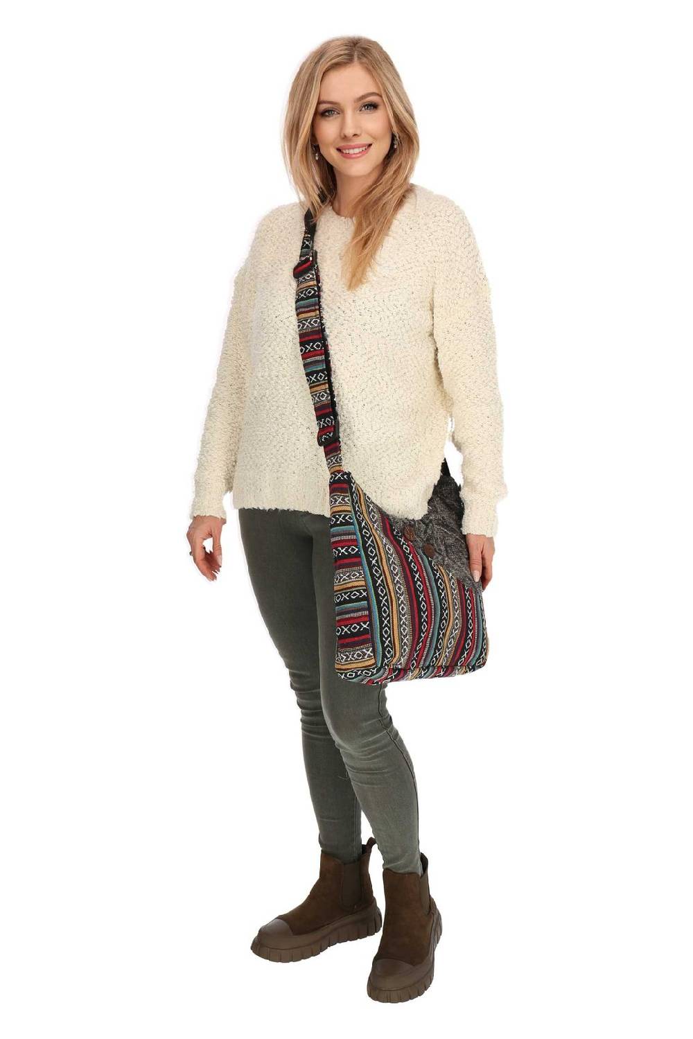 Kunst Und Magie Kunst und Magie Damen Schultertasche Stonewashed Hippie Handtasche Bunte Goa Tasche mit Schulterriemen