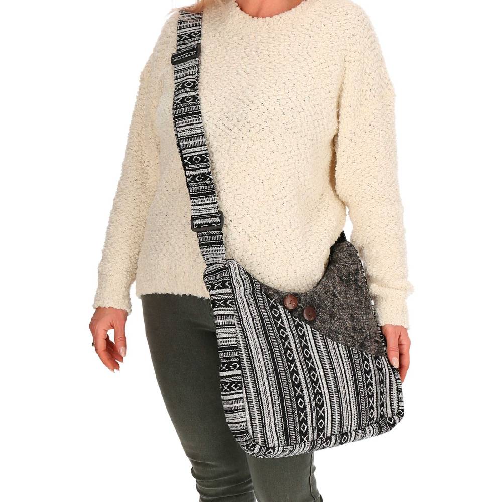 Kunst Und Magie Kunst und Magie Damen Schultertasche Stonewashed Hippie Handtasche Boho Goa Tasche mit Schulterriemen