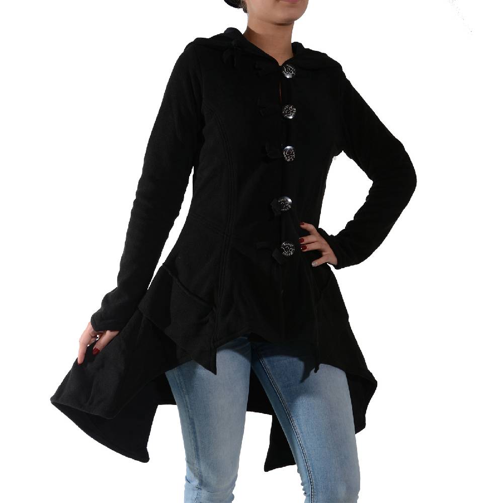 Kunst Und Magie Kunst Und Magie Damenmantel Aus Fleece Mit Kapuze Boho Gehrock Jacke Fleecejacke