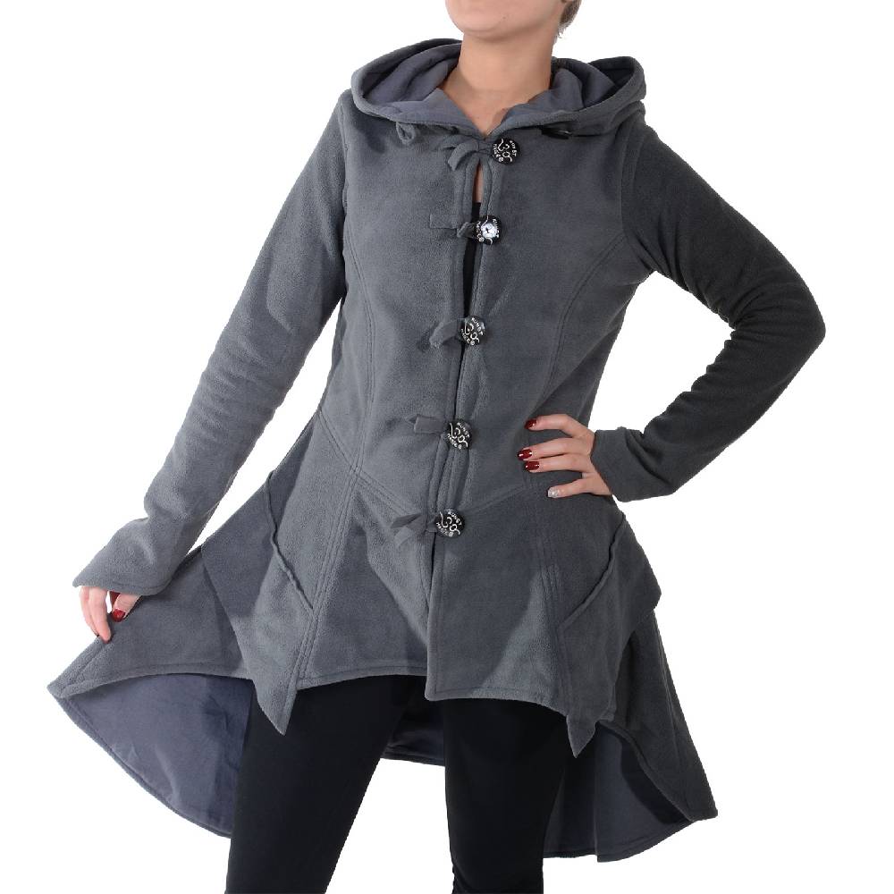 Kunst Und Magie Kunst und Magie Damenmantel aus Fleece mit Kapuze Boho Gehrock Jacke Fleecejacke