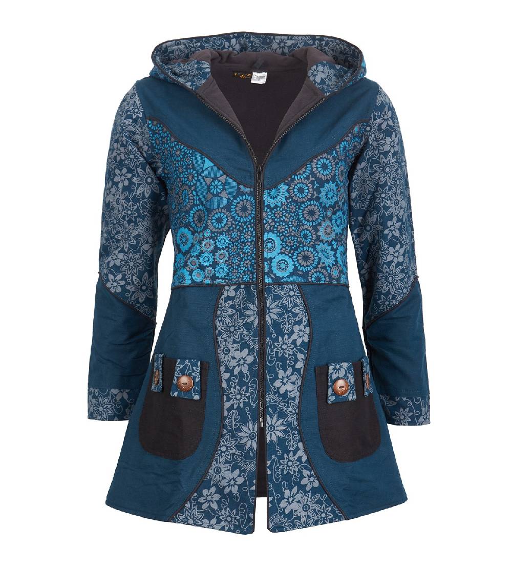 Kunst Und Magie Kunst Und Magie Damenmantel Mit Kapuze Blumenmuster Jacke Baumwolle Boho