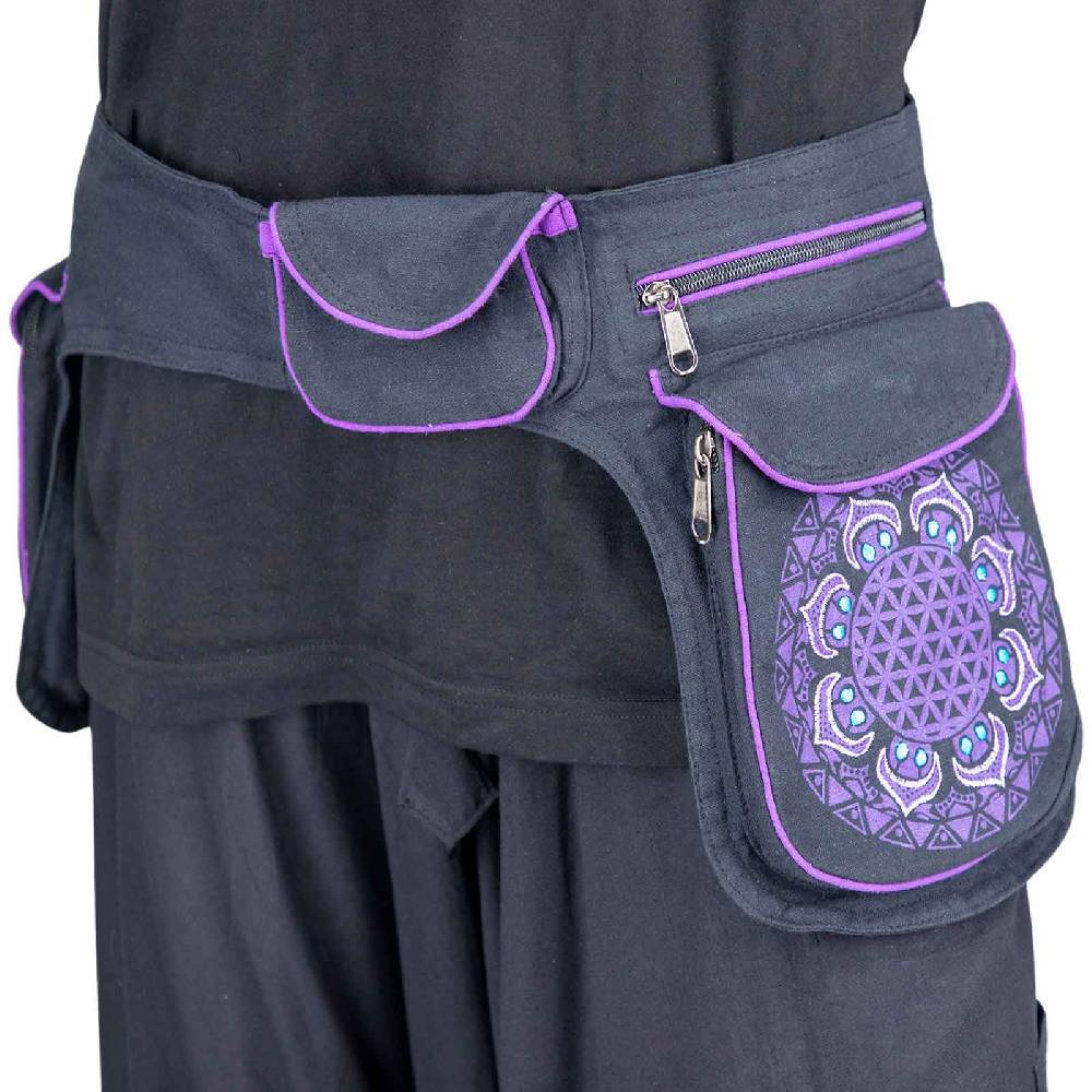 Kunst Und Magie KUNST UND MAGIE Doppel-Hüfttasche Bauchtasche Gürteltasche Bauchgurt Festivaltasche Blume des Lebens