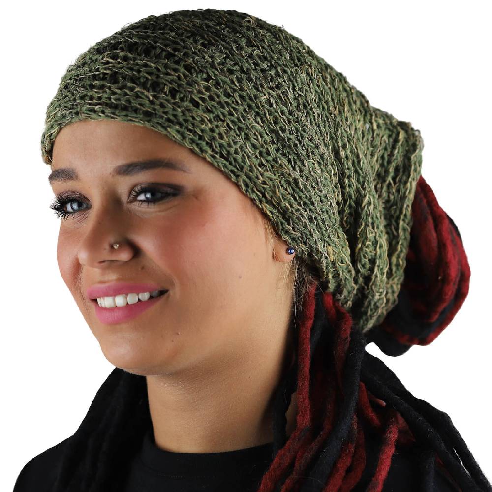 Kunst Und Magie Kunst und Magie Dreadtube Stirnband Koftuch Mütze aus Hanf Beanie Natur Hippie Goa Dreads