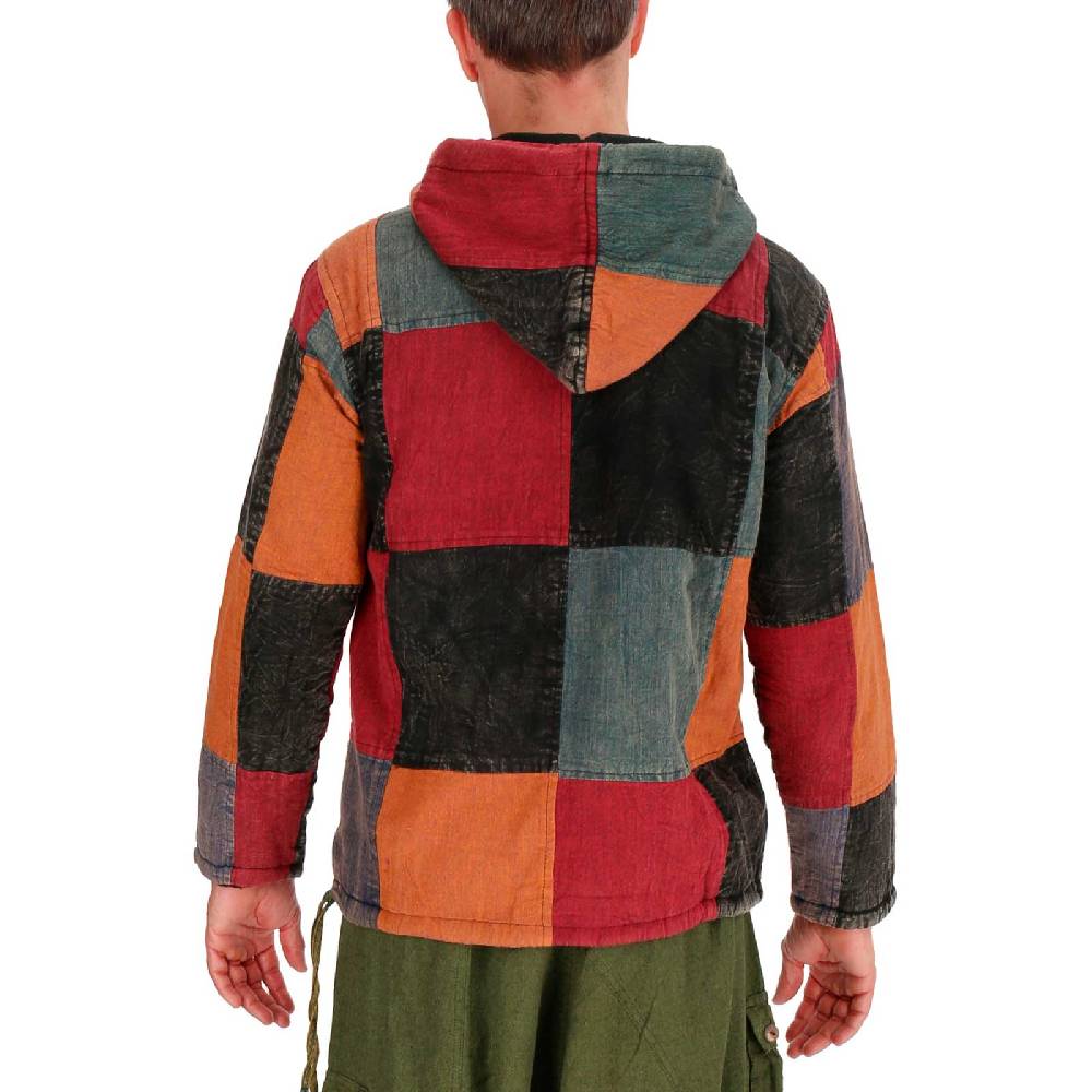 Kunst Und Magie KUNST UND MAGIE Herren Bunt Alternativ Baja Hoodie Fischerhemd Kapuze Patchwork Gefüttert