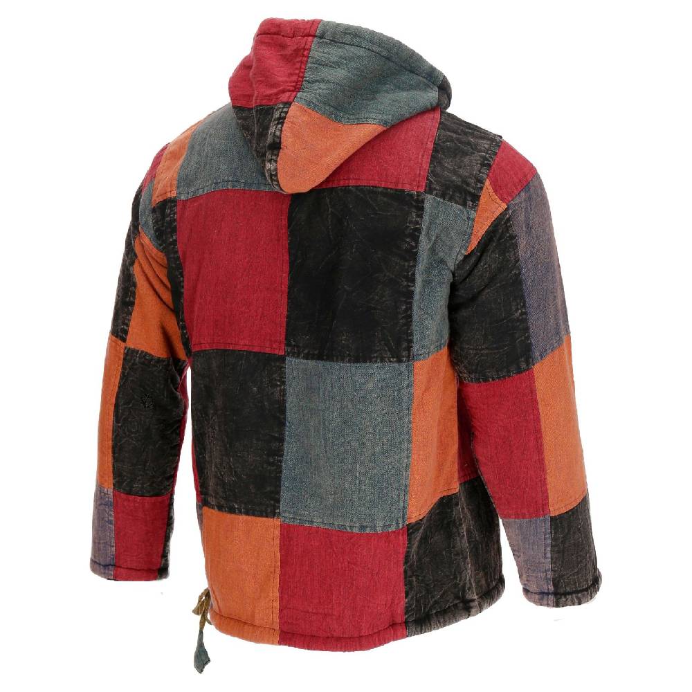 Kunst Und Magie KUNST UND MAGIE Herren Bunt Alternativ Baja Hoodie Fischerhemd Kapuze Patchwork Gefüttert