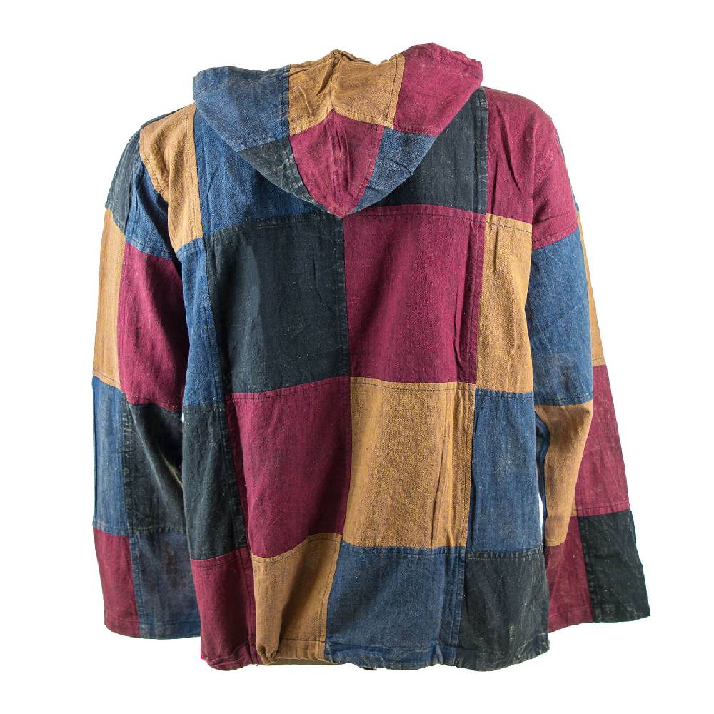 Kunst Und Magie KUNST UND MAGIE Herren Bunt Alternativ Baja Hoodie Fischerhemd Kapuze Patchwork