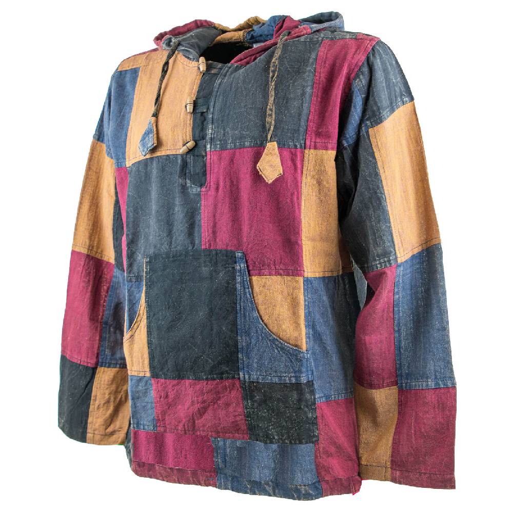 Kunst Und Magie KUNST UND MAGIE Herren Bunt Alternativ Baja Hoodie Fischerhemd Kapuze Patchwork