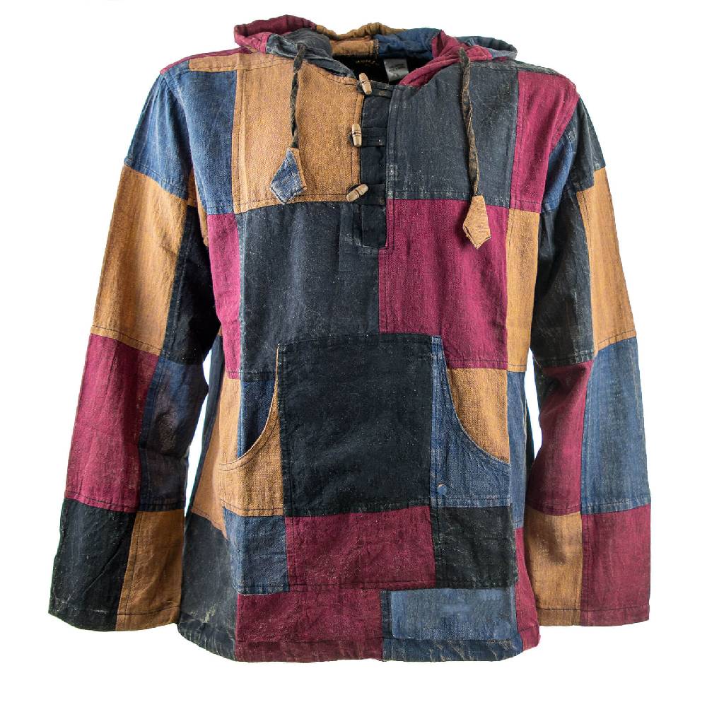 Kunst Und Magie KUNST UND MAGIE Herren bunt alternativ Baja Hoodie Fischerhemd Kapuze Patchwork