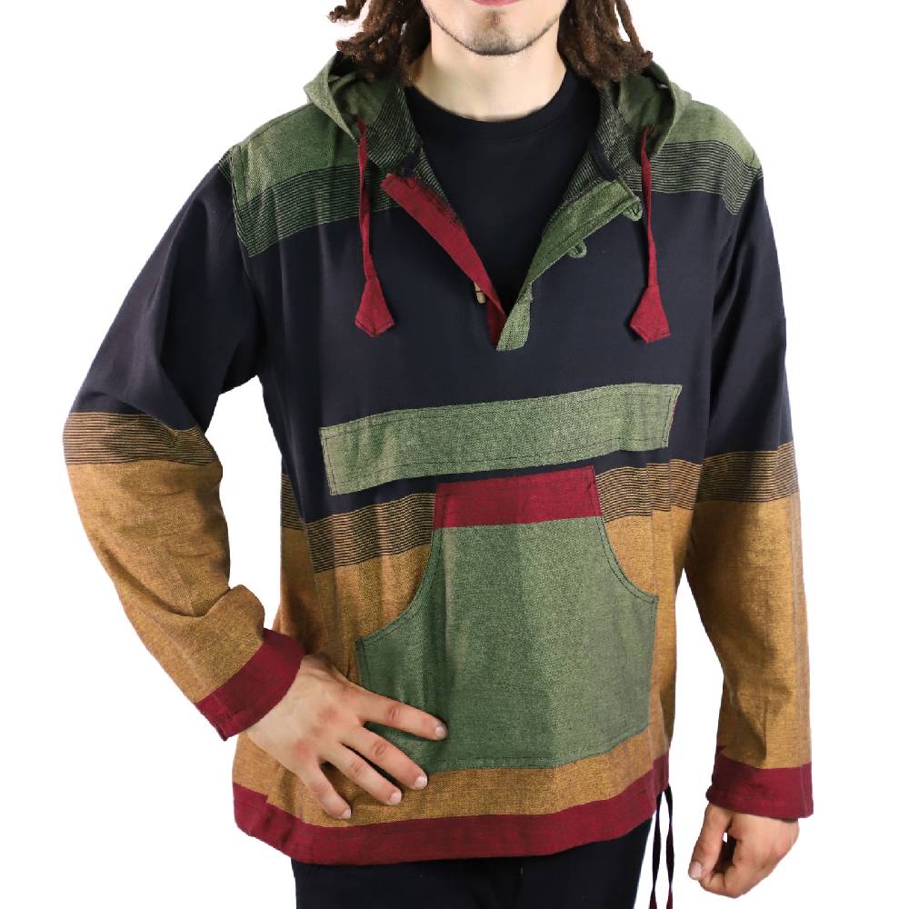 Kunst Und Magie KUNST UND MAGIE Herren Bunt Alternativ Hoodie Fischerhemd Kapuze Kängurutasche