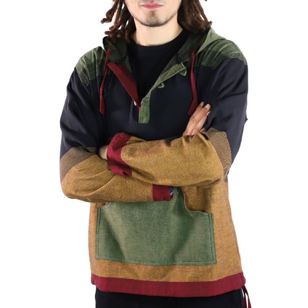 Kunst Und Magie KUNST UND MAGIE Herren Bunt Alternativ Hoodie Fischerhemd Kapuze Kängurutasche