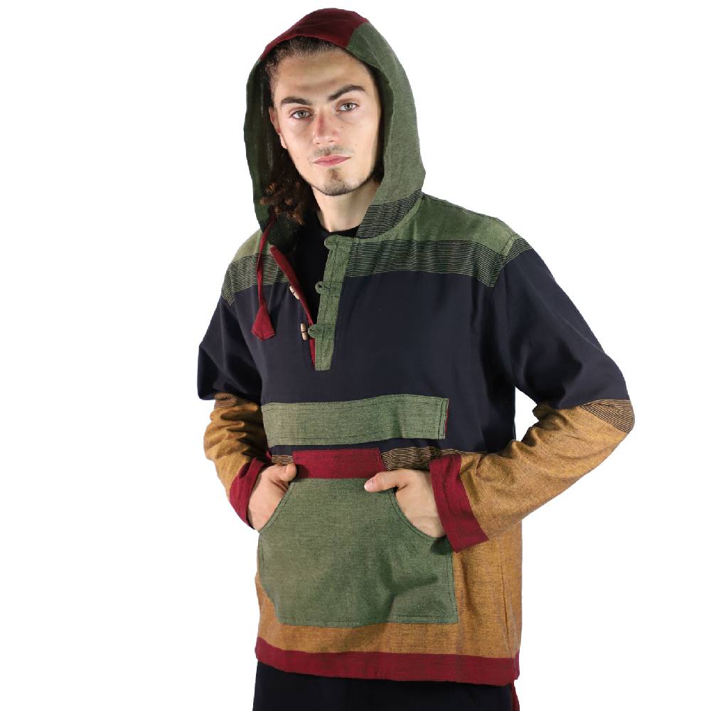 Kunst Und Magie KUNST UND MAGIE Herren Bunt Alternativ Hoodie Fischerhemd Kapuze Kängurutasche