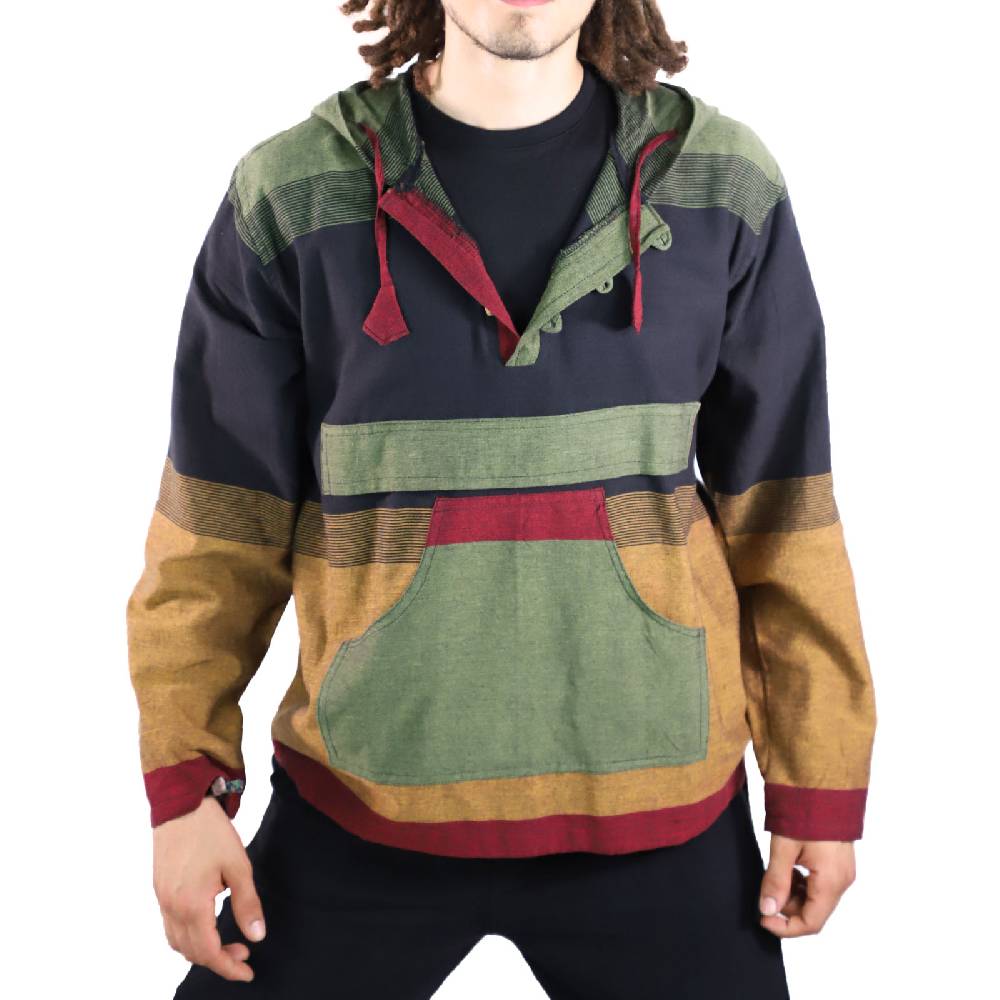 Kunst Und Magie KUNST UND MAGIE Herren bunt alternativ Hoodie Fischerhemd Kapuze Kängurutasche