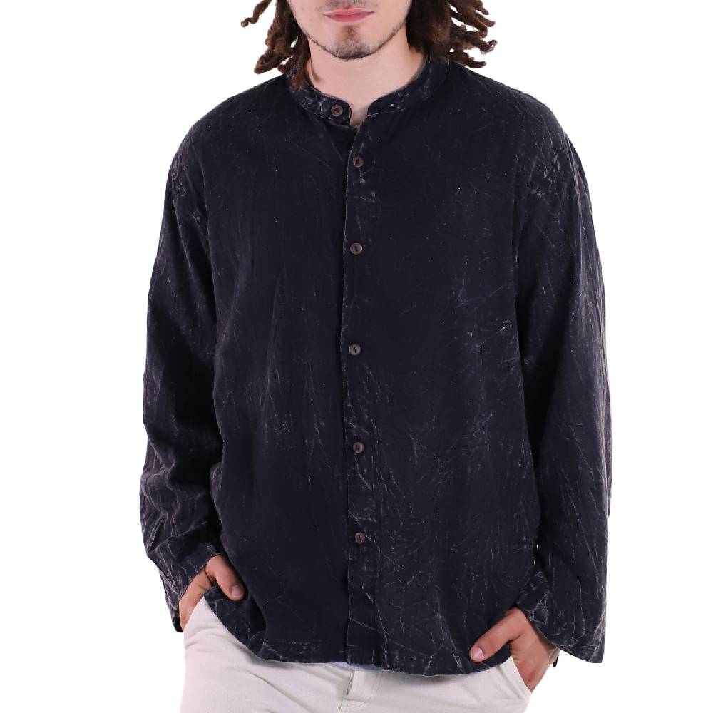 Kunst Und Magie KUNST UND MAGIE Herren Hemd Stonewashed Fischerhemd Freizeithemd