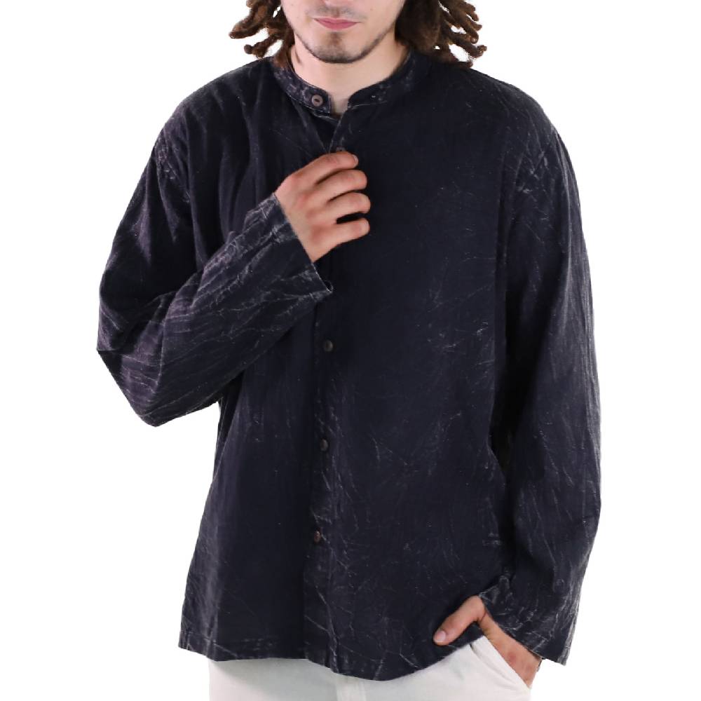 Kunst Und Magie KUNST UND MAGIE Herren Hemd Stonewashed Fischerhemd Freizeithemd