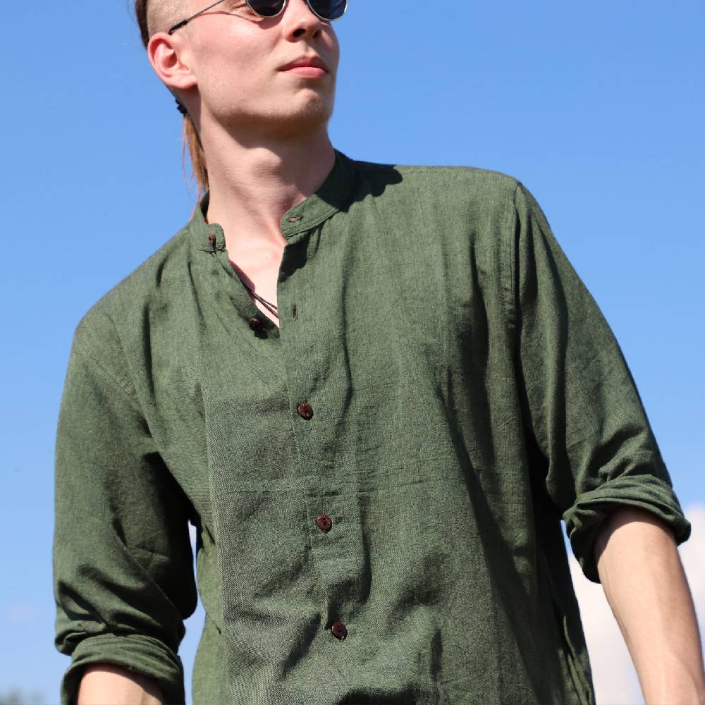 Kunst Und Magie KUNST UND MAGIE Herren Hemd Unifarben Fischerhemd Freizeithemd Goa